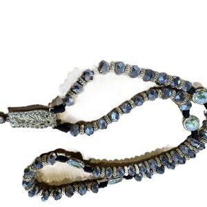 Elegant San Judas tadeo Silver and Blue Beaded Necklace